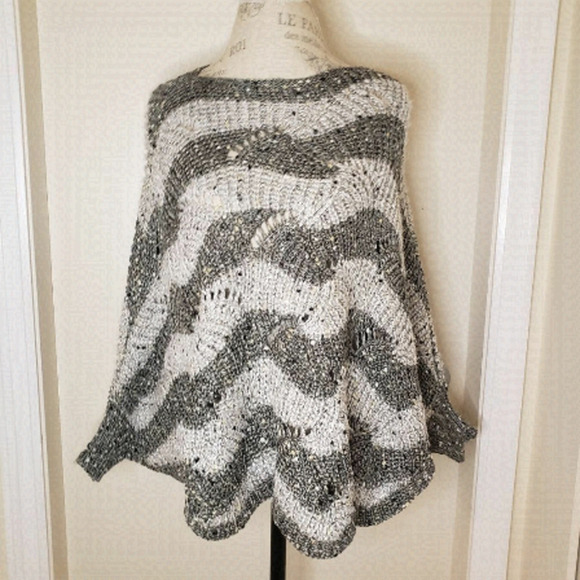 Stripe Knit Poncho Sweater - Picture 1 of 9